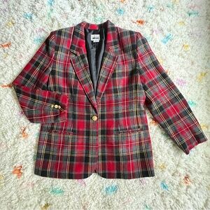 Leslie Fay Vintage Red Plaid Tartan Wool Blazer Ladies Sportcoat Medium/ Petite
